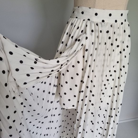 Sheike Lala Black & White Polka Dot Asymmetrical Pleated Midi Skirt Size 14 - Picture 6 of 9